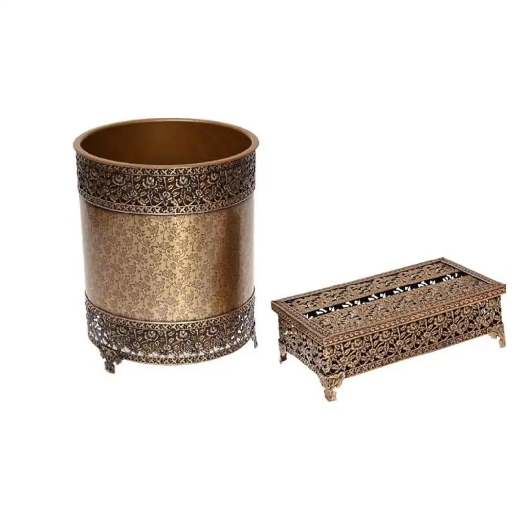 ست سطل و جای دستمال کاغذی پیوترـ مِسی رنگ